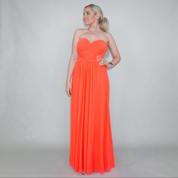 La Femme Coral Pink Evening Gown Prom Dress - Picture 7 of 16